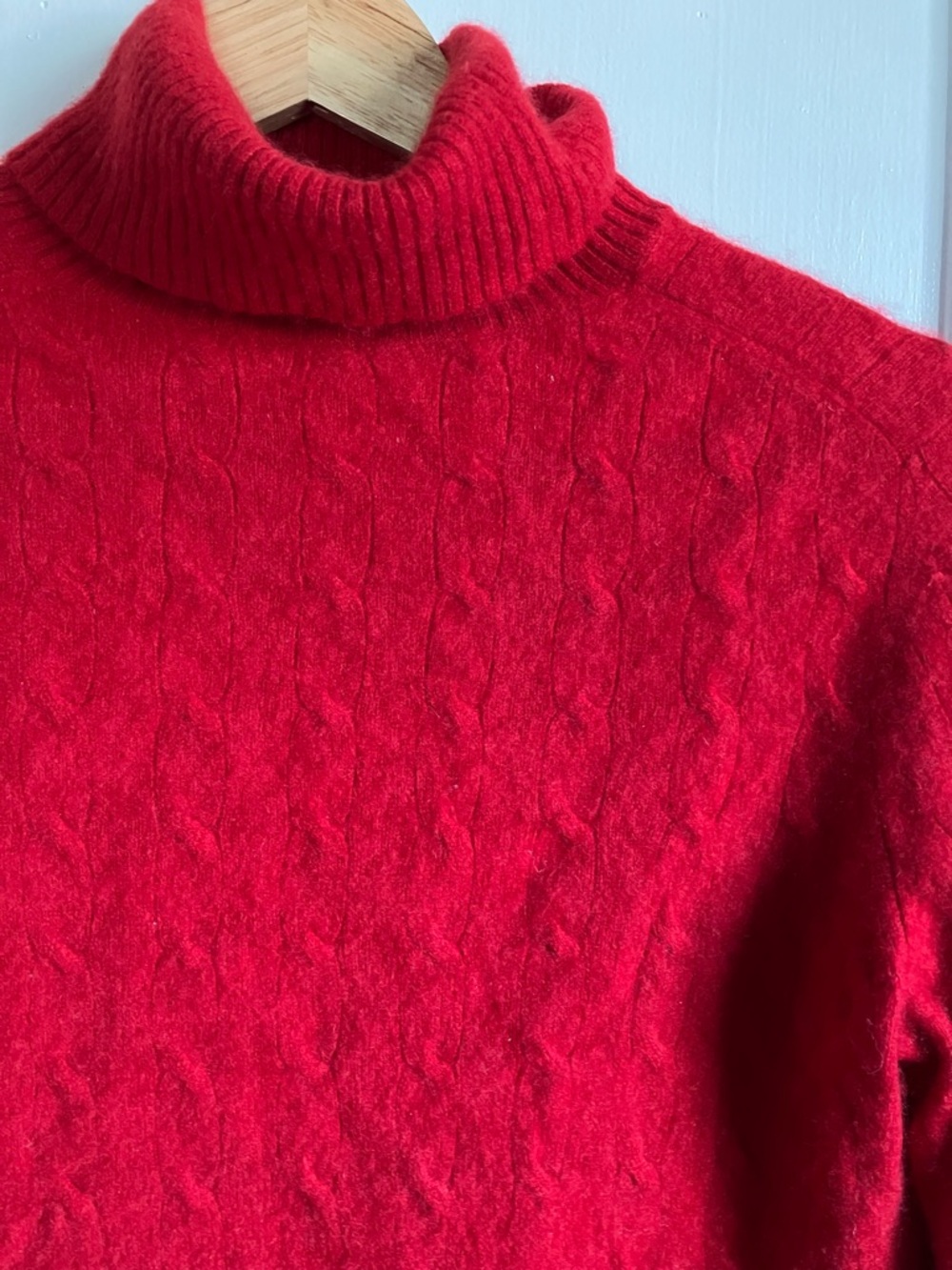 Red Cable Knit Turtleneck Sweater